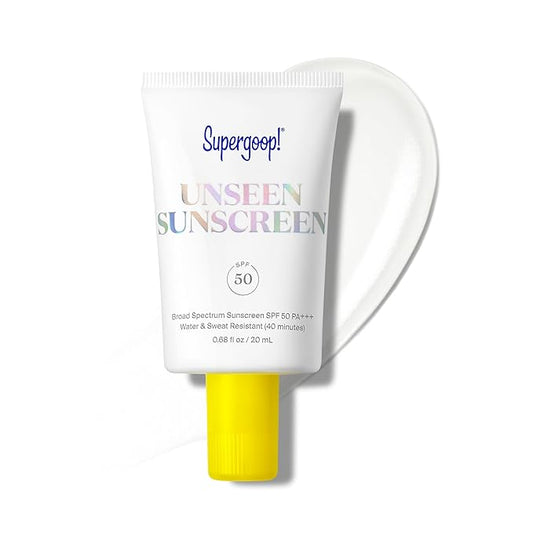 Supergoop! Unseen Sunscreen - SPF 50 - Clear & Invisible Face Sunscreen + Broad Spectrum + Makeup-Gripping Primer - Weightless, Scentless, Oil Free - For All Skin Types & Tones - 0.68 fl oz