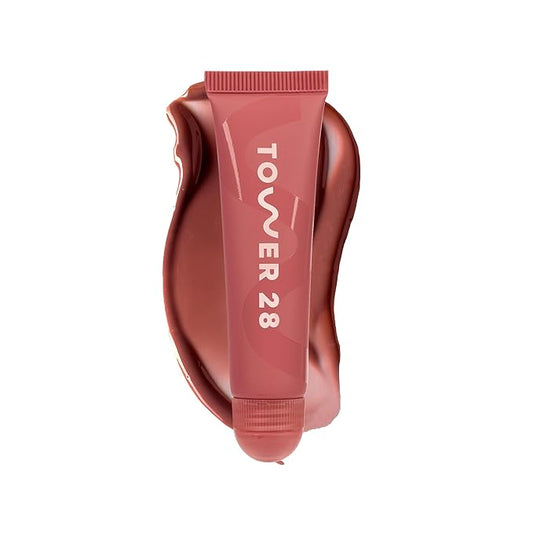 Tower 28 LipSoftie Hydrating Tinted Lip Treatment Balm, Moisturizing Lip Mask for Chapped Lips - Red Bean Mochi, Sheer Rosy Nude