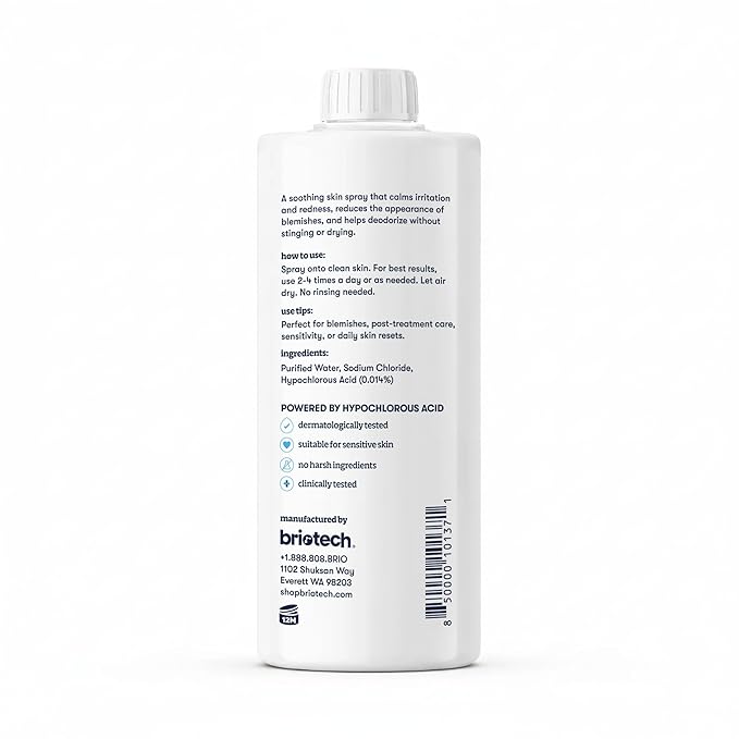 BRIOTECH Topical Skin Spray, Hypochlorous Acid for Sensitive Skin, HOCl Facial Mist, Full Body Support Against Irritation, Calm Redness, Soothe Foot & Scalp, 32 fl oz Refill (1 Pack)