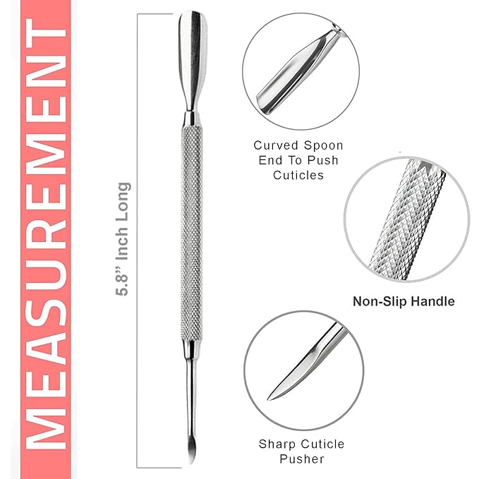 Cuticle Pusher Tools - Professional Nail Cuticle Pusher Cuticle Remover Cuticle Trimmer Spoon Shaped Nail Cleaner Dual Sided Metal Stainless Steel Manicure Pedicure for Women 4 Pack Set Krisp Beauty