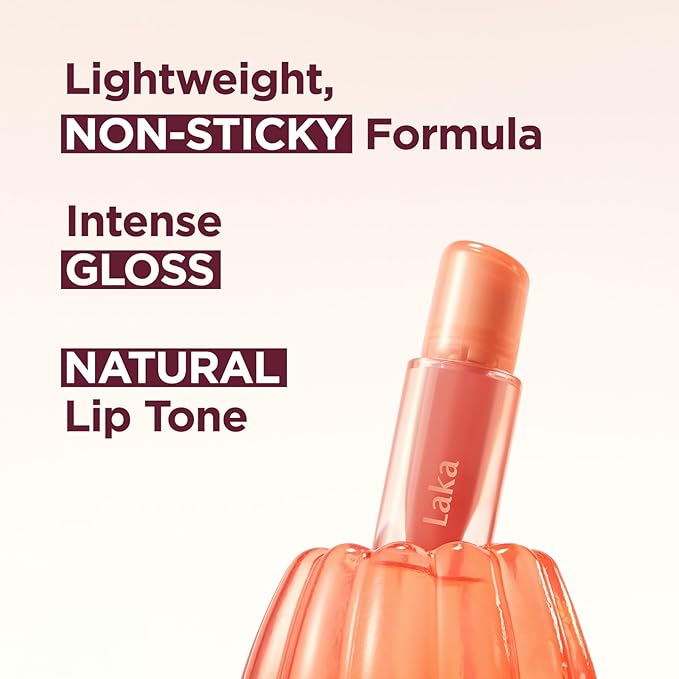 Laka Jelling Nude Gloss, 4.5g/0.15oz, Sheer Hydrating Lip Oil with No Stain, Non-Sticky, Nourishing Gloss for a Fresh, Glowy Look, Vegan, Clean Beauty Makeup, K-Beauty (#310 Melba Ring)