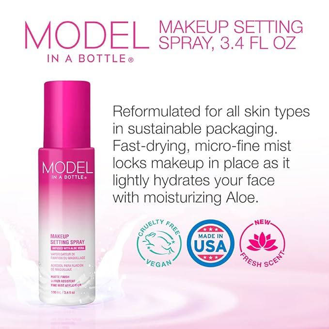 Model in a Bottle, Makeup Primer Original Setting Spray, Smooth, Matte Finish Finishing Spray, All Skin Types, 3.4 oz - 1 Pack