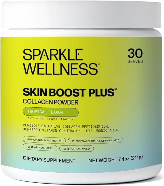 Sparkle Wellness VERISOL Bioactive Hydrolyzed Collagen Peptides | Collagen Powder Supplement with Vitamin C & Hyaluronic Acid for Hair, Skin, and Nail Health | Skin Boost Plus (Tropical) [30-Serves]