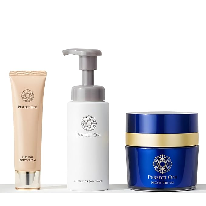 PERFECT ONE Luxury Japanese Skincare Trio Set: Night Cream, Bubble Face Wash, Body Cream | Face Moisturizing Night Cream + Facial Cleanser for Hydration, Firmness & Radiance | Bubble Cleanser Set