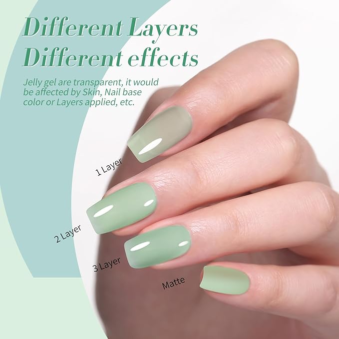 Born Pretty Christmas Green Gel Nail Polish,Jelly Transparent Gel Polish,Cat Magnetic Eye,Shimmer Glitter Green Gel Polish Kit for Salon Manicure and Nail Art DIY at Home 6Colors