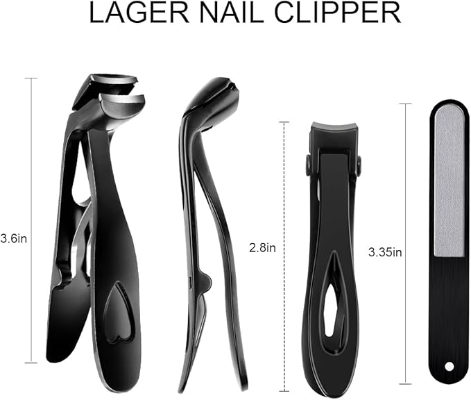 Nail Clippers for Seniors, Wide Jaw Fingernail Clippers and Angled Head Toenail Clippers for Thick Nail, Professional German Nail Clippers for Men, Women & Pregnant (Black 1)