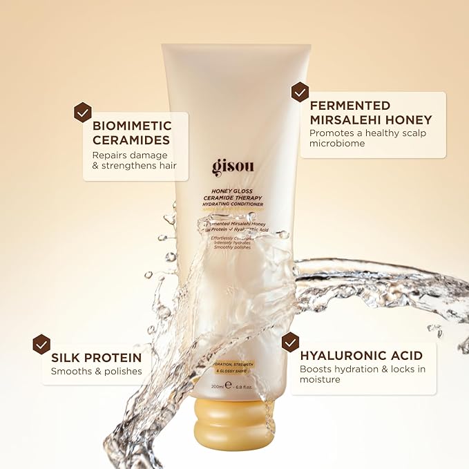 Gisou Honey Gloss Hair Wash Duo - Hydrating Shampoo & Conditioner with Fermented Mirsalehi Honey, Biomimetic Ceramides & Hyaluronic Acid, Strength & Glossy Shine, For All Hair Types