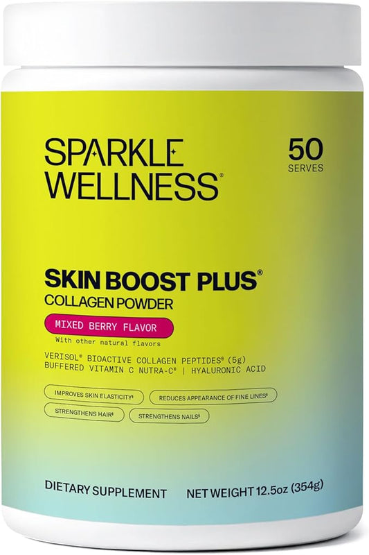 Sparkle Wellness VERISOL Bioactive Hydrolyzed Collagen Peptides | Collagen Powder with Vitamin C & Hyaluronic Acid for Hair, Skin, and Nail Health | Skin Boost Plus (Mixed Berry) [50-Serves]