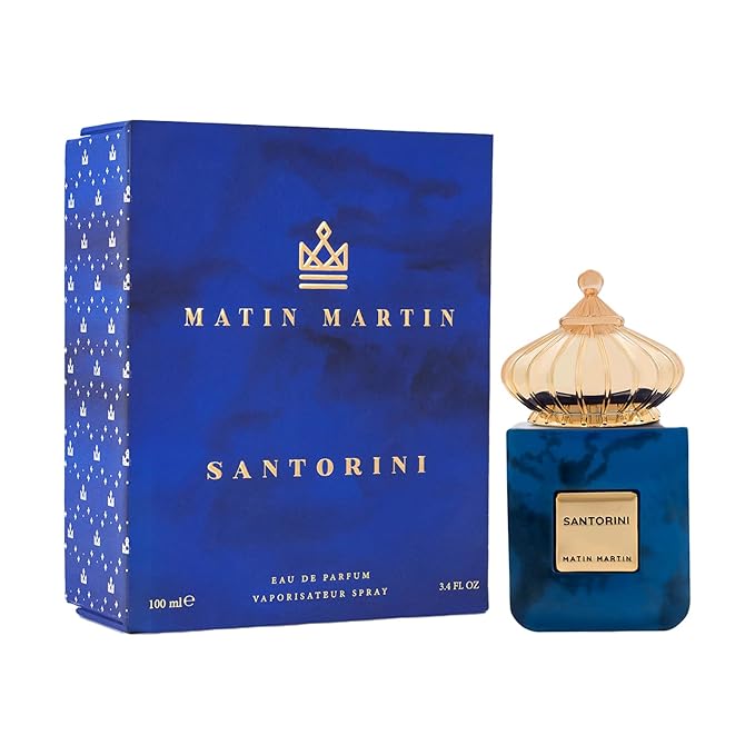 Matin Martin Santorini for Unisex - Arabian Perfume for Women & Men - Long Lasting Spicy Woody Fragrance with Citrus, Floral, Musk, Fresh, Moss Notes - Arabic Cologne - Travel Size - 3.4 oz EDP Spray