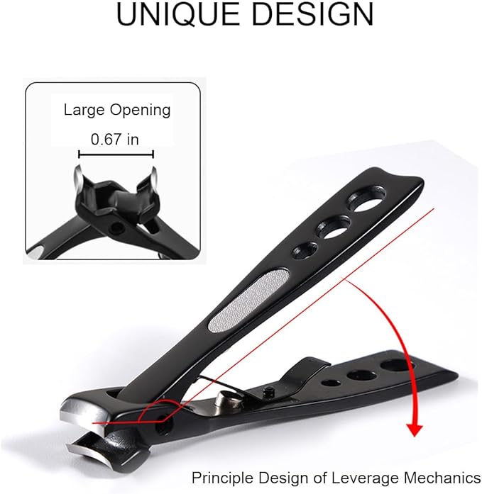 Nail Clippers for Seniors, Wide Jaw Fingernail Clippers and Angled Head Toenail Clippers for Thick Nail, Professional German Nail Clippers for Men, Women & Pregnant (Black 3)