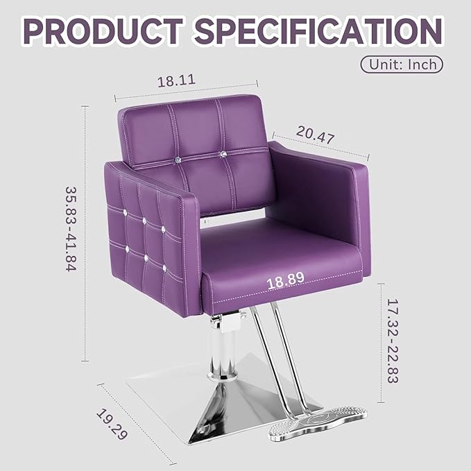 Purple Hair Salon Chair, Styling Chair for Stylist, Barber Chair for Home, Height Adjustable Hydraulic Pump, Multifunctional Hairderss Braider Chair for Women(Purple)