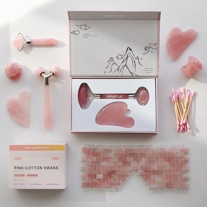 Mei Apothecary Rose Quartz Facial Roller, Authentic Face Roller for Puffiness, Depuffing Eye Roller & Face Massage Tool