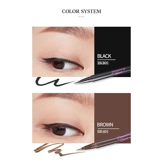 ETUDE Drawing Show Brush Korean liquid eyeliner, Soft Pen Type, Clear-Cut Soft Brush, Precise Tip, Long-Lasting, Waterproof, Easy Clean, Korean Makeup, Beauty, Brown (0.021 Ounce)