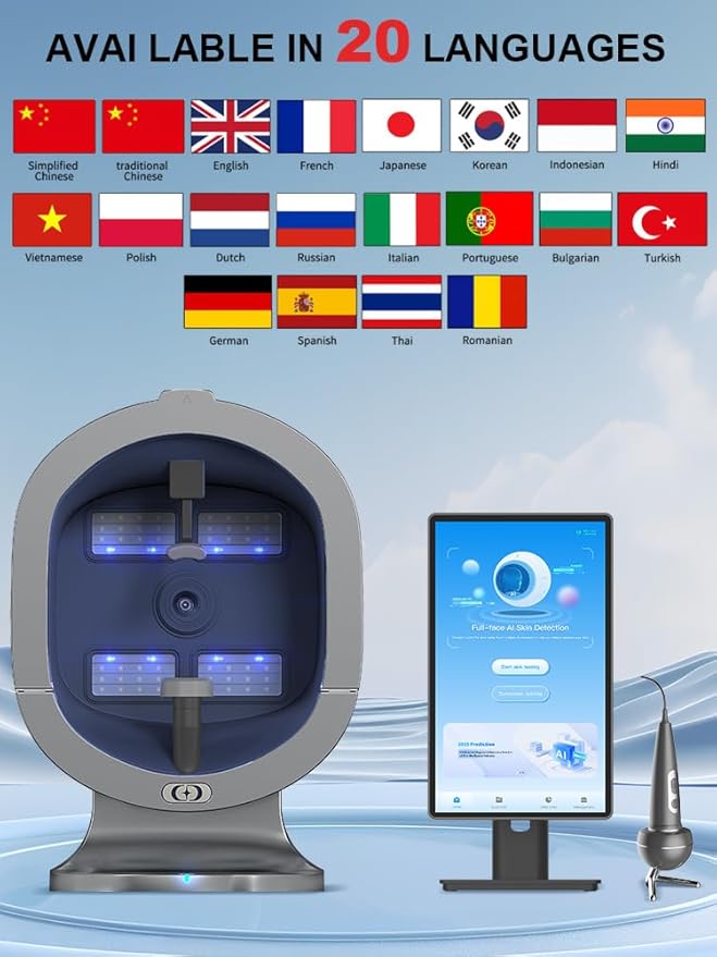 21.5 inch HD Mirror Screen AI Facial Skin Analysis Machine with Scalp Skin Detection 3D Scanner 36 Million Industrial-Grade Pixels 9 Spectral Lights Intelligent for Beauty Salons Skin Care (Grey)