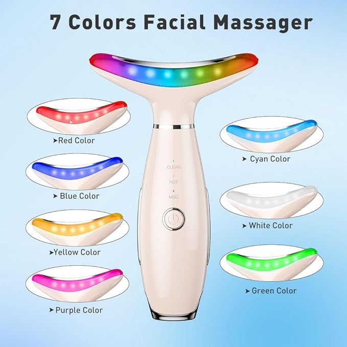 7 Color Facial Massager, 3 Modes Face Sculpting Tool, Vibrating Neck Face Massager with Thermals (Nude)