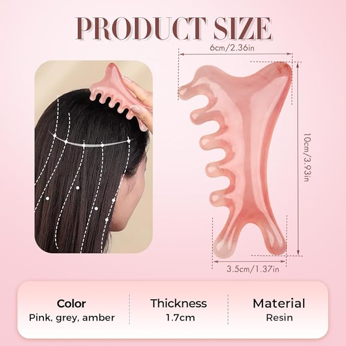 4 in 1 Massage Comb Gua Sha Tool for Face & Body, 2025 New Head Massage Combs Facial Tools, Meridian Therapy Tool for Body Tension Relief, Self Care Gifts for Women Men (Gray)