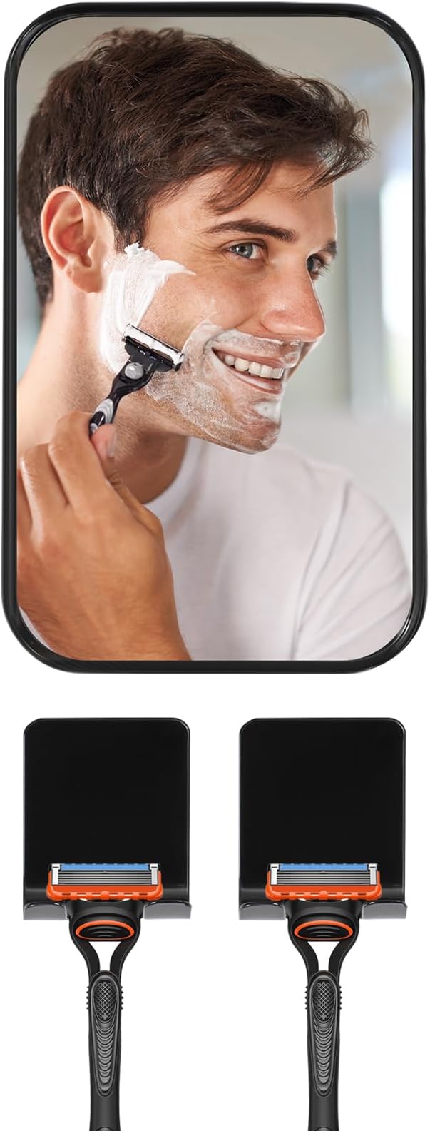 Shower Mirror Anti-Fog Shaving Mirror 4.1 * 6.5 Inch Anti-Fog Shower Mirror Swivel Bathroom Mirror Shower Accessories Bathroom Accessories with 2 Razor Holders (Black)