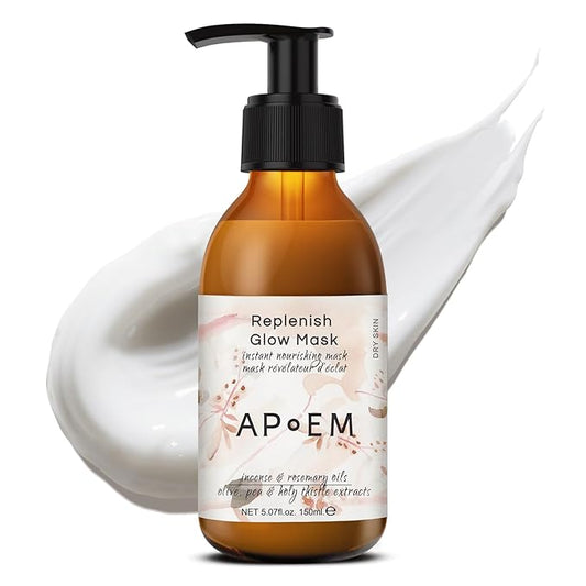 APoEM Replenish Glow Mask | face masks skincare for instant plumping, deep hydration & firming | smoothing fine lines, brightening & antioxidant protection | Spanish skincare, 150ml