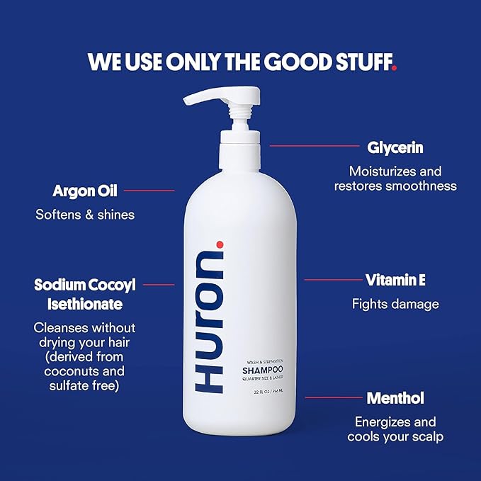 Huron Jumbo Shower Kit - Shampoo, Conditioner, & Body Wash For Men - Sandalwood + Black Pepper Scent - Hydrating & Nourishing Men’s Shampoo & Conditioner (30.3 Oz Each)