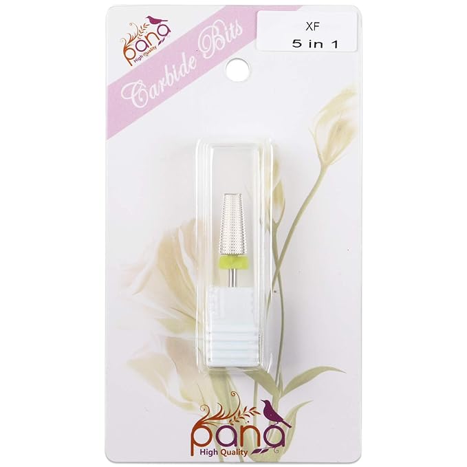 PANA Nail Carbide 5 in 1 Bit - Two Way Rotate use for Both Left and Right Handed - Fast remove Acrylic or Hard Gel - 3/32" Shank - Manicure, Nail Art, Drill Machine (Extra Fine - XF, Silver)
