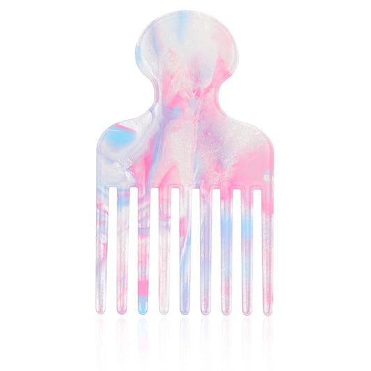 Wide Tooth Hair Pick Comb for Curls, 12cm/4.72in Detangling Lifting Comb Long Tooth Afro Pick Hair Styling Tool for Women Men Barber Supplies (Pink Blue)