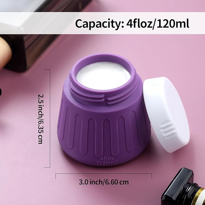 Gemice 4 OZ Travel Size Containers for Toiletries, Leak-Proof Silicone Slime Jars with Lids, BPA Free Small Round Cosmetic Slime Container for Lotion, Cream, Ointments, Travel Storage (4 Pack)