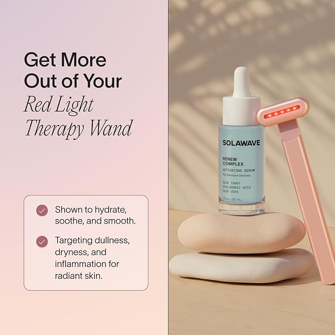 Solawave Renew Complex Red Light Therapy Activation Serum for Face & Neck | Pairs with LED Facial Wand Device | Hydrates & Plumps the Skin | Blue Tansy, Aloe Vera, Hyaluronic Acid (1 Oz)