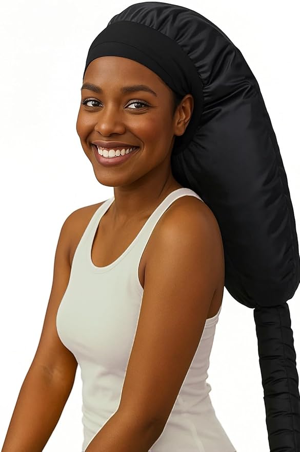 Hooded Hair Dryer for Curly Hair, Large Adjustable Blow Dryer Cap, Portable Hair Dryer Bonnet Attachment, Soft Diffuser for Fast Drying & Deep Conditioning, Headband Integrated Design (Black)