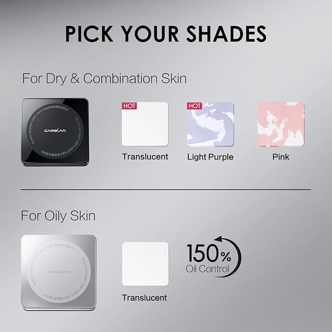 CARSLAN Waterproof Face Pressed Powder Compact, 24H Longlasting Oil Control Pressed Setting Powder Talc-Free Makeup, Shine Free, Poreless, Smooth, 03 Light Purple for dry&com skin (0.28Oz)