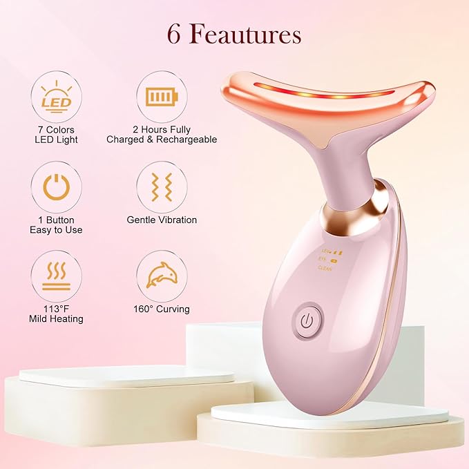 7 Color Face and Neck Massager, Portable Facial Massager Tool, Facial Skin Care Tools at Home, Rose Gold