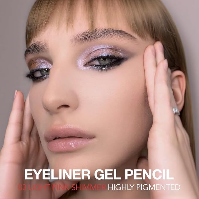 Light Pink Shimmer Gel Eyeliner Pencil, Multi-Use Waterline Eyeliner with Sharpener, Sharpenable Eye Liner Waterproof Smudge Proof, High Pigmented Eye Makeup Liners, Vegan & Cruelty-Free 03