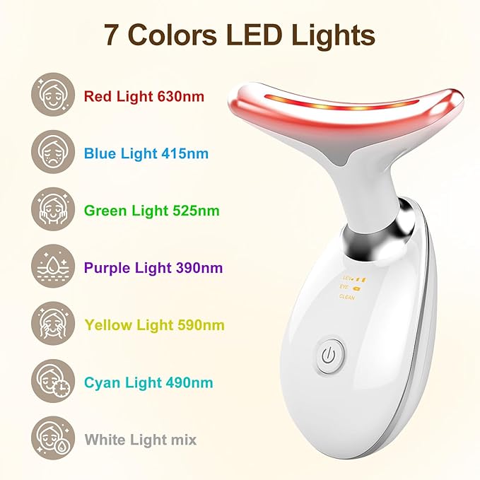 Face Beauty Device, 7 Color Multifunctional Facial Massager, Portable Face Massager Tool for Skin Care, Firming, Smoothing, Glossy White