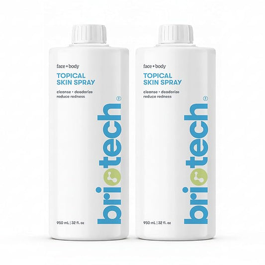 BRIOTECH Topical Skin Spray, Hypochlorous Acid for Sensitive Skin, HOCl Facial Mist, Full Body Support Against Irritation, Calm Redness, Soothe Foot & Scalp, 32 fl oz Refill (2 Pack)