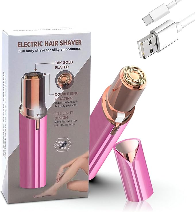 Facial Hair Remover for Women – Electric Face Razor with Light, Hair Removal for Upper Lip, Chin & Cheeks – Color Rose Gold
