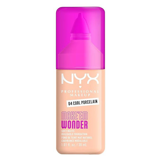 NYX PROFESSIONAL MAKEUP Make 'Em Wonder Liquid Foundation, 24HR Foundation Makeup With A Soft Matte Finish, Buildable Full Coverage - 04 Cool Porcelain