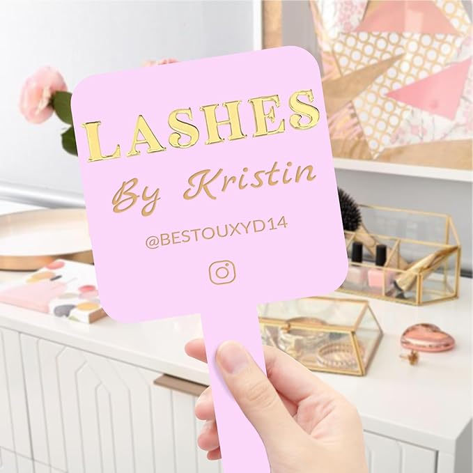 Personalized Lash Mirror Custom Eyelash Photo Prop Personalised Acrylic Handheld Lash Mirror with Name Gift for Beauty Girls Technician (Color013)