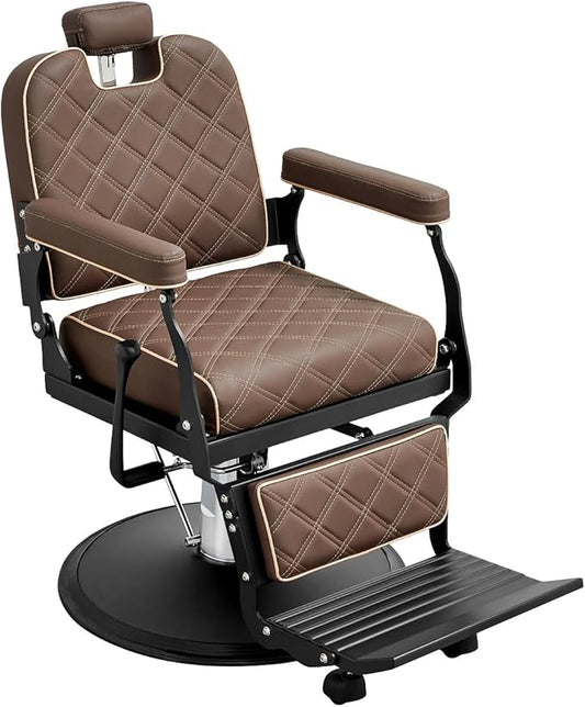 Kaleurrier Salon Chair for Hair Stylist: Heavy Duty Barber Chairs with headrest and footrest - Reclining Hair Styling Chair for Salon Station Barbershop Tattoo Shop Home Hair Cut Massage Brown