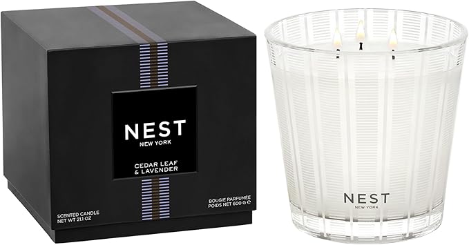 NEST New York Scented 3-Wick Candle, Cedar Leaf & Lavender - 21.2 oz - Up to 100-Hour Burn Time - Reusable Glass Vessel