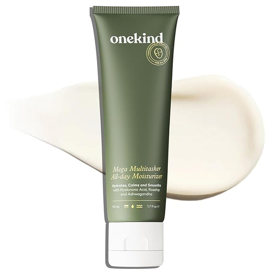 Onekind Mega Multitasker All-Day Moisturizer, Hydrating Face Cream with Hyaluronic Acid and Glycerin, Fragrance-Free Anti-Aging Moisturizer for Sensitive & Mature Skin, Clean Skincare, 1.7 oz