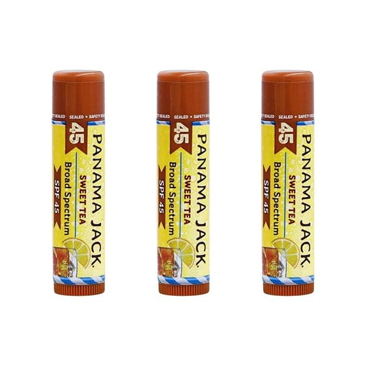 Panama Jack Sunscreen Lip Balm - SPF 45, Broad Spectrum UVA-UVB Sunscreen Protection, Prevents & Soothes Dry, Chapped Lips, Sweet Tea, 3-pack
