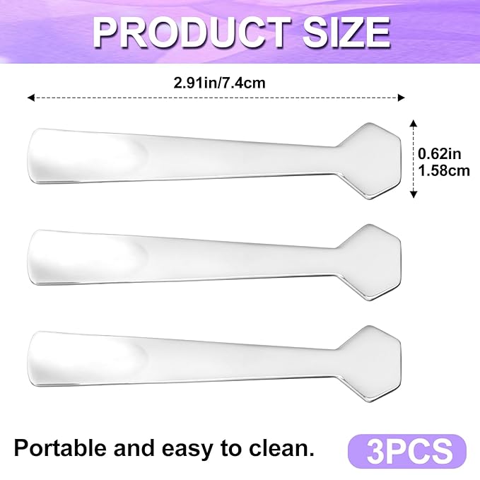 3pcs Mini Metal Makeup Spatula, Reusable Cosmetic Cream Spatulas Spoon, Skincare Scoop Applicator Facial Massage Beauty Tools for Mixing and Sampling Face Eye Cream- Silver