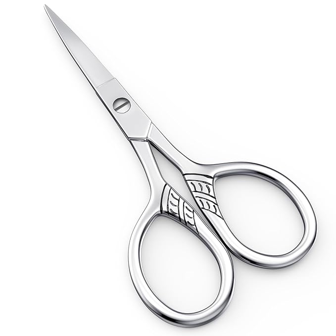 Professional Nose Hair Scissors 3.5"，Stainless Steel Precision Trimmer for Eyebrows, Beard, Ear, Mustache | Anti-Slip Handle, Mini Grooming Tool for Men/Women -QUIUMES (Small scissors - Patterned)