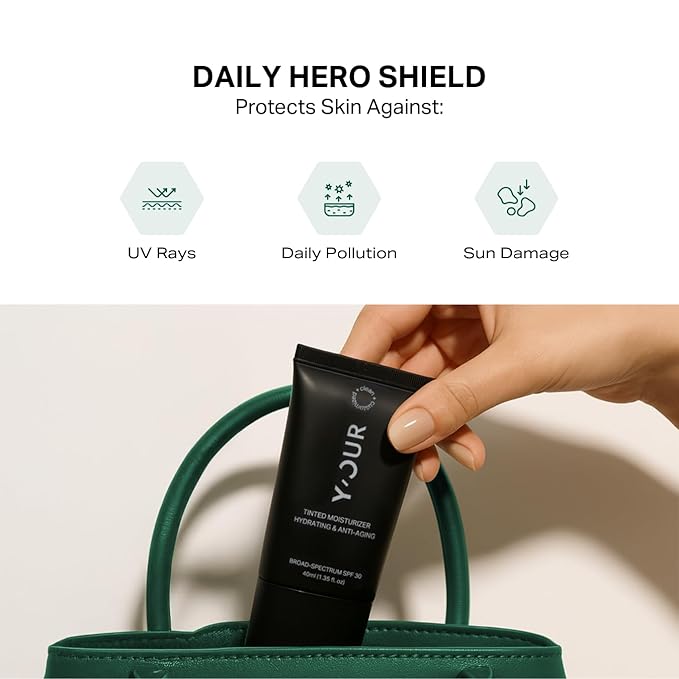 Y’OUR Tinted Moisturizer: Hydrating & Anti-Aging SPF 30 with Dewy Finish; Sheer to Medium Buildable Coverage; Oil-Free for Dry, Oily & Combo Skin; 1.35 fl. oz, Made in USA (Medium)