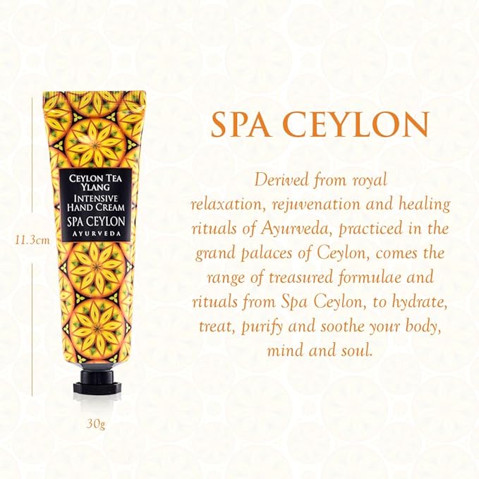 SPA CEYLON CEYLON TEA YLANG Intensive Hand Cream | Travel Size Natural Hand Moisturizer | Mango, Tea, and Coconut Hand Cream | Hydrating and Vegan | 30g