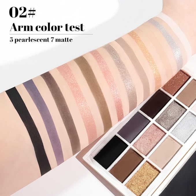 evpct 12 Colors Matte Shimmer Pressed Eye Shadow Palette Makeup for Women, Beige Light Neutral Nude Brown Cocoa Taupe Black Smoky, Silver Bronze Gold Rose Champagne Shimmer, Eyeshadow Contour Palette