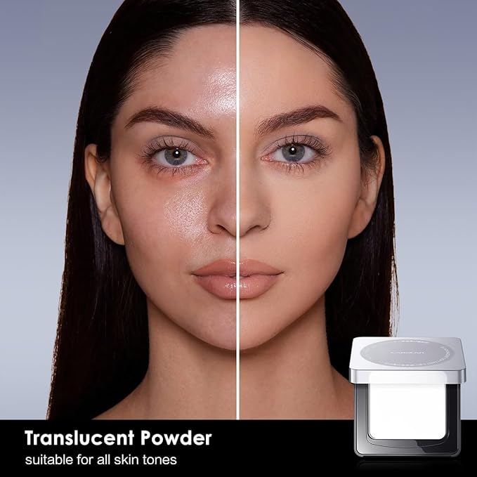 CARSLAN Waterproof Face Pressed Powder Compact, 24H Longlasting Oil Control Pressed Setting Powder Talc-Free Makeup, Shine Free, Poreless, Smooth, 02 for oily skin (0.28Oz)