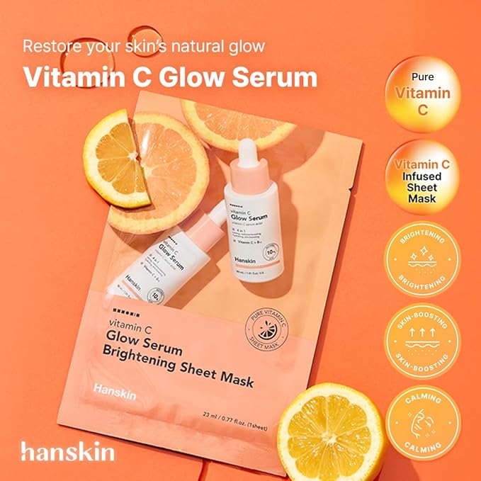 Hanskin Vitamin C Glow Duo – Powder Facial Cleanser & Sheet Mask Set | Gentle Exfoliation, Hydration & Radiant-Looking Skin | Korean Skincare Routine for Dull, Dry & Sensitive Skin, K-Beauty