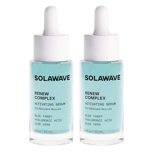 Solawave Renew Complex Red Light Therapy Activation Serum for Face & Neck | Pairs with LED Facial Wand Device | Hydrates & Plumps the Skin | Blue Tansy, Aloe Vera, Hyaluronic Acid (2 Pack - 1 Oz)