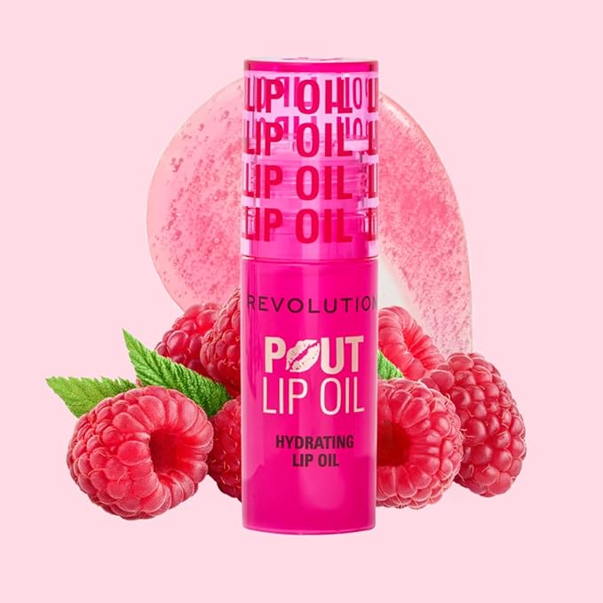 Revolution, Pout Lip Oil, Nourishing Tinted Lip Oil, High Shine, Non-Sticky Finish, Vegan & Cruelty-Free, Raspberry Pink, 0.13 oz