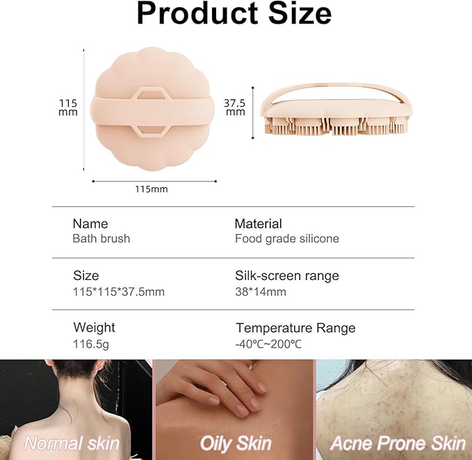 Silicone Body Scrubber Shower Brush, Exfoliating Body Wash Scrubbers for All Skin Types, Ergonomic No-Slip Handle, Body Brush for Showering